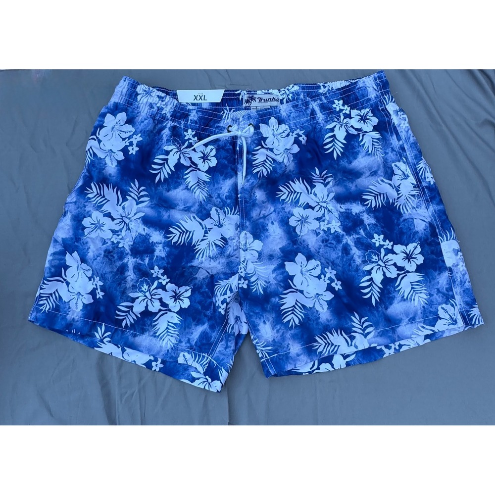 Trunks Surf & Swim Co Mens‎ XXL Blue Tie Dye Floral Hibiscus Swim Trunks NWT